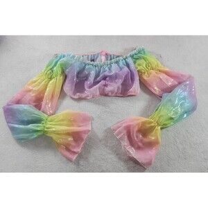 Sugar Thrillz Chiffon Puff Crop Sheer Mesh Long Sleeve Top Translucent Medium